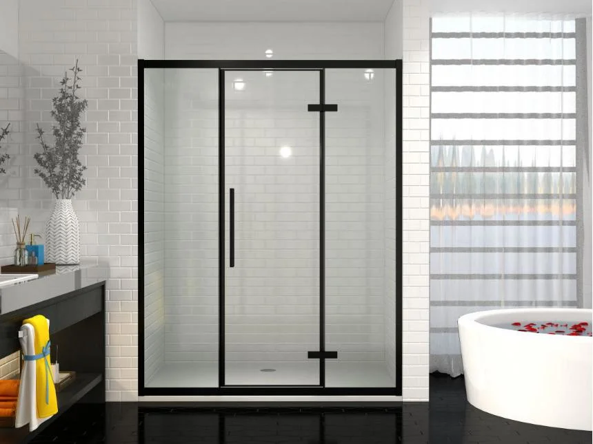 Black Aluminum Framed Bathroom Hinged Glass Shower Door